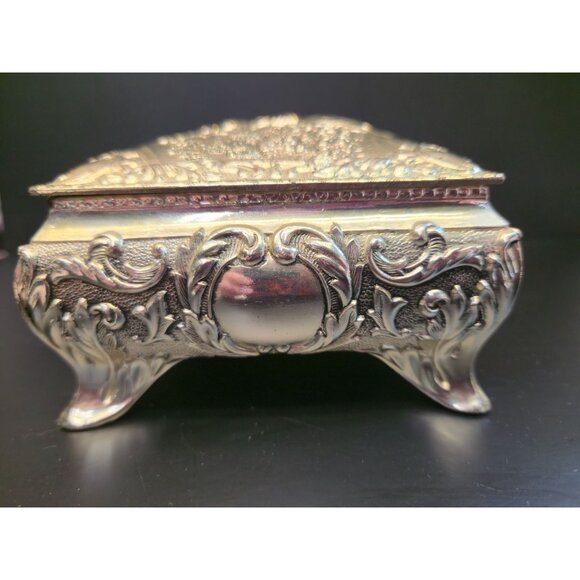 Vintage Jewelry Box Romantic Embossed courting Floral Detail Ornate Trinket Box - Picture 7 of 14